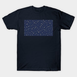 Christmas gold star pattern. Minimalistic Christmas pattern. Silent night pattern. Christmas starry snowflakes in minimalist style. T-Shirt